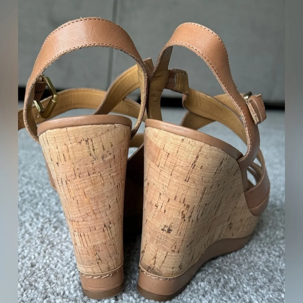 Franco Sarto cork wedge sandal size 11. Cognac, leather upper. - Picture 8 of 9